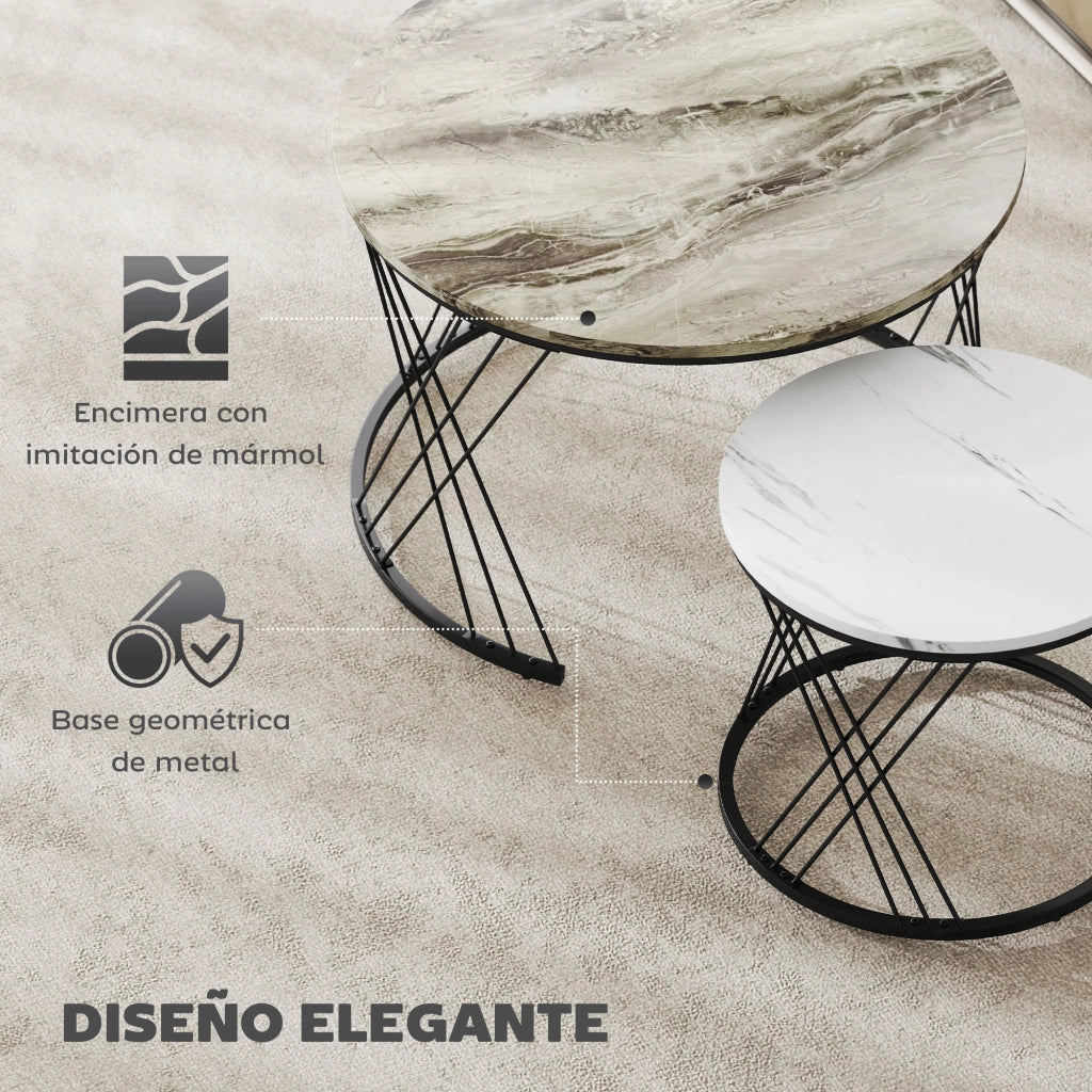 Tavolino da caff¨¨ rotondo con piano effetto marmo ¨C zephmum ¨C grigio e bianco