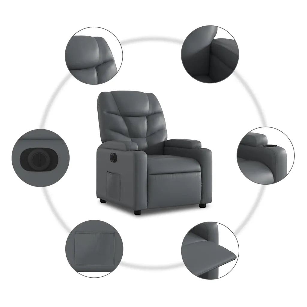 Poltrona Reclinabile Elettrica Grigia in Similpelle 3204647