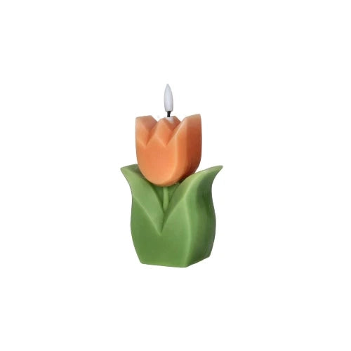 Candela LED Tulipano 15cm  in Paraffina colore arancio
