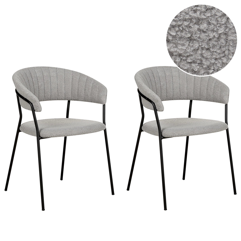 Set di 2 sedie da pranzo moderne Seduta imbottita in velluto grigio con braccioli Schienale curvo Design moderno e contemporaneo
