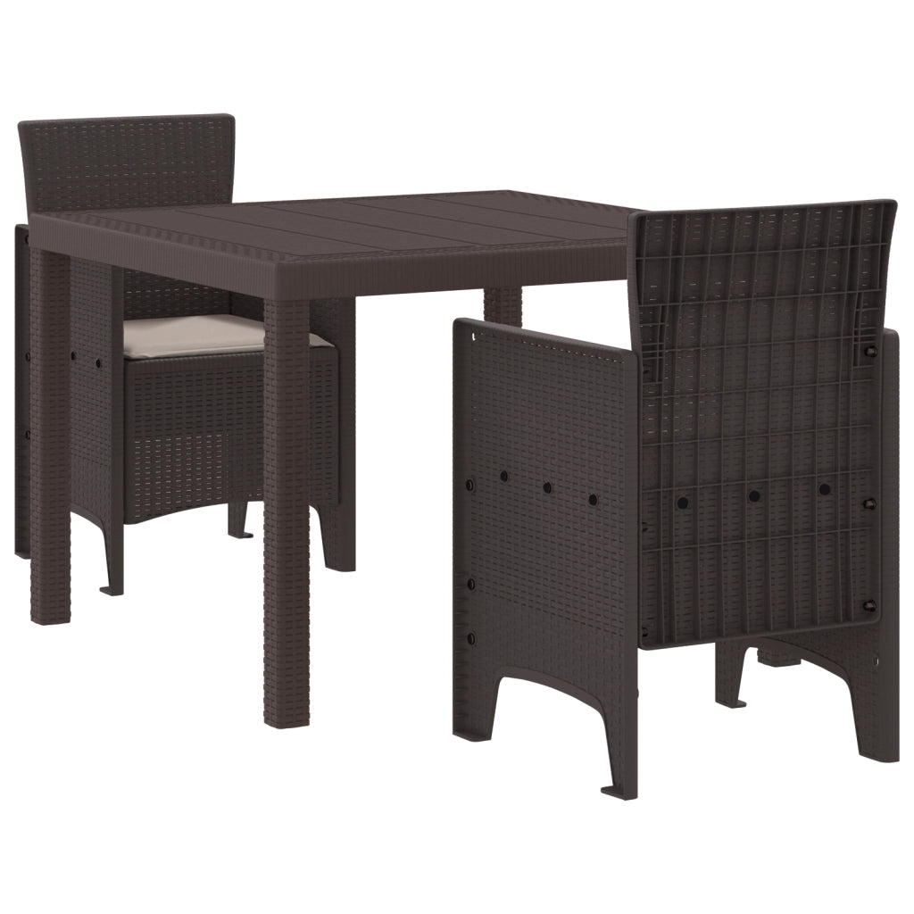 Set da Pranzo da Giardino 3 Pezzi con Cuscini Marrone in Rattan Sintetico