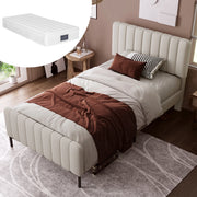 LETTO 90x200 cm con rete a doghe, testiera regolabile, lino Grigio-Beige