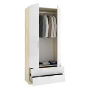 Armadio Camera da Letto Montclare, Guardaroba 2 Ante Appendiabiti, 51x204h cm Bianco