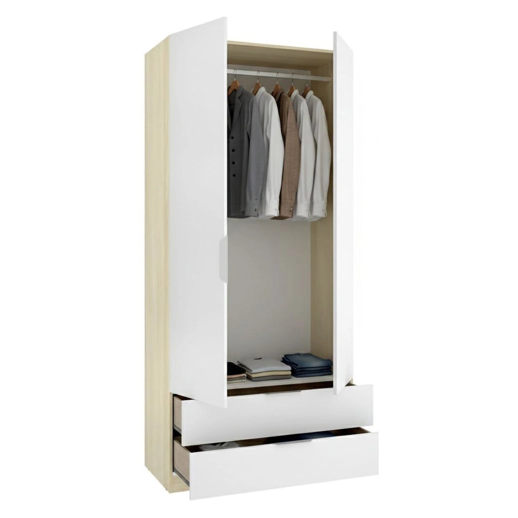 Armadio Camera da Letto Montclare, Guardaroba 2 Ante Appendiabiti, 51x204h cm Bianco