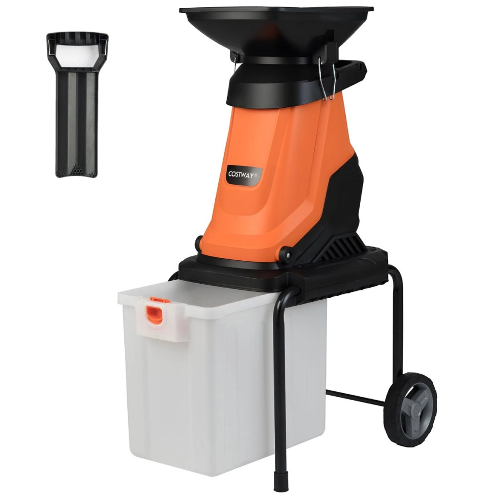 Trituratore elettrico per legno tritatutto da giardino da 3000 w con cestino da 50 l, Trituratore mulching elettrico a fili Arancione