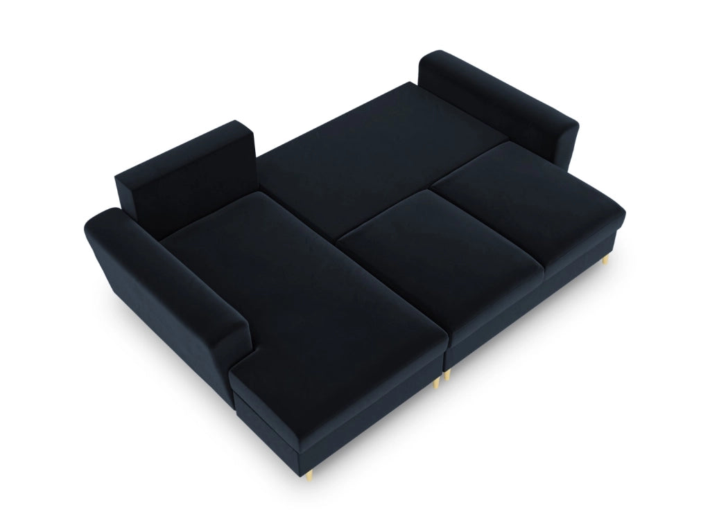 Cosmopolitan Design - Divano convertibile angolare sinistro con contenitore "Kyoto" 4 posti in velluto blu scuro 