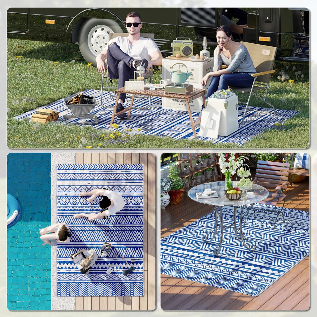 Tappeto per Esterno Pieghevole e Reversibile ¨C zephmum ¨C Polipropilene Blu e Bianco 182x274 cm