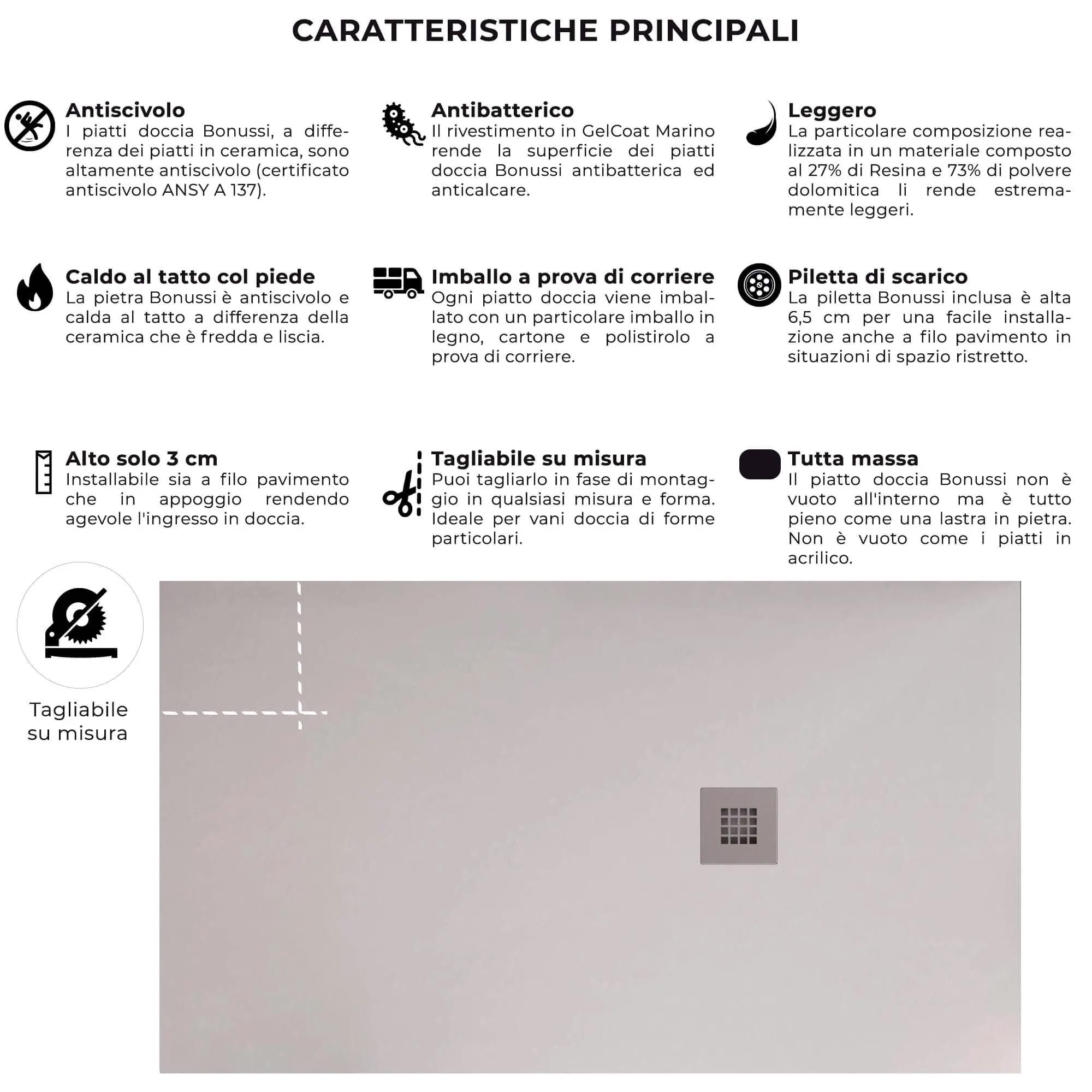 Piatto Doccia in Pietra 75x100 cm Bonussi Ardesia Everest Bianco