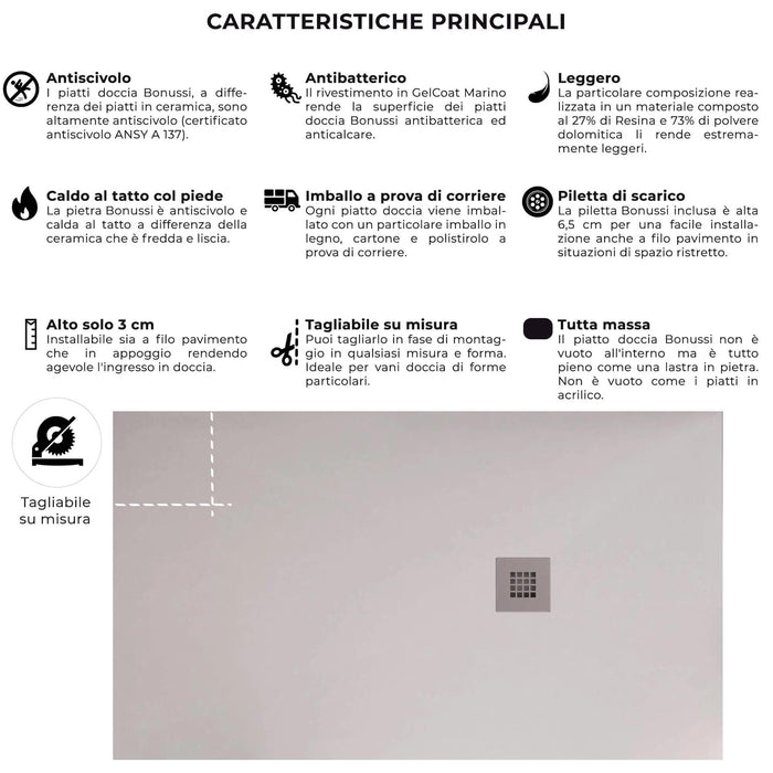 Piatto Doccia in Pietra 75x190 cm Bonussi Ardesia Everest Bianco