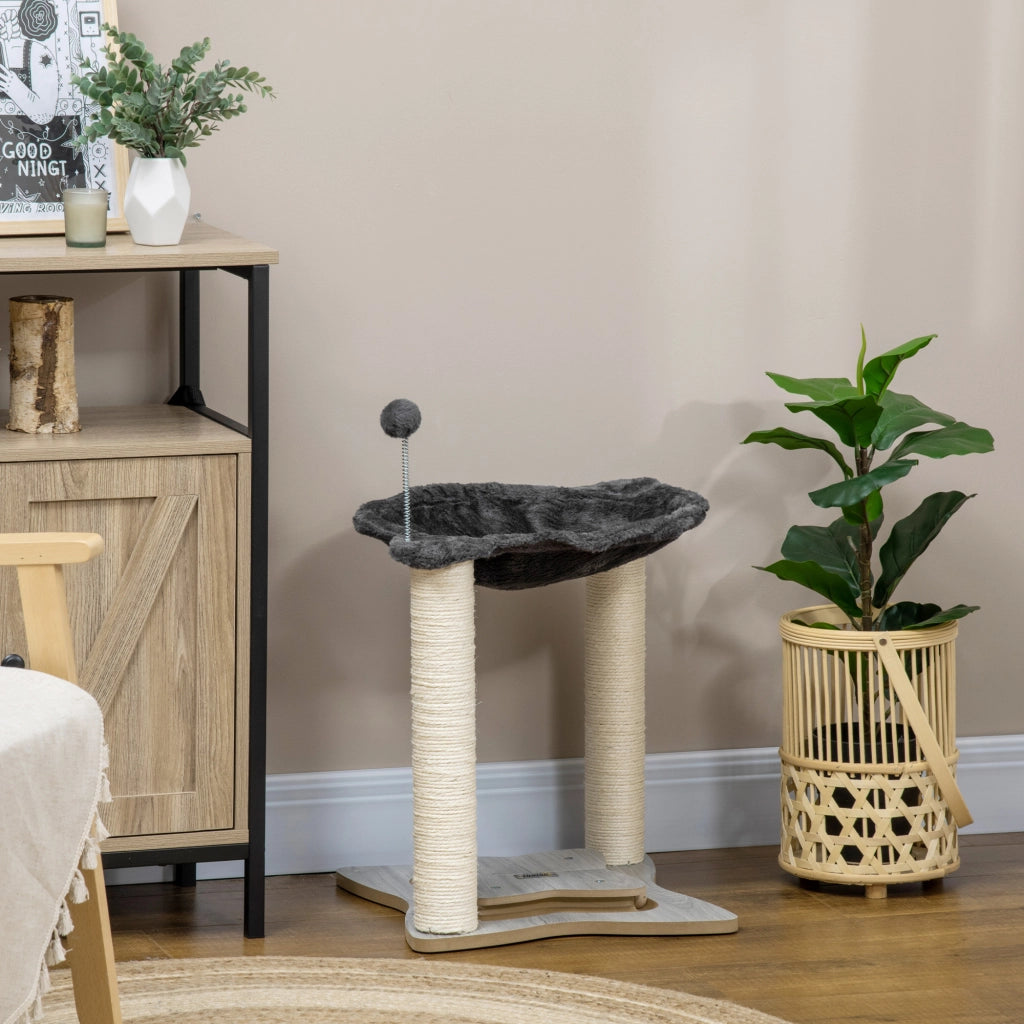 Tiragraffi per Gatti con Amaca ¨C zephmum ¨C Legno, Sisal, Grigio, 53.5x53.5x66 cm