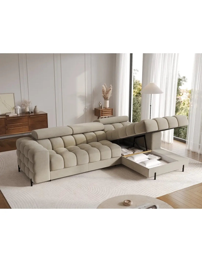 Divano angolare destro convertibile Beige design elegante 285x99x181cm FILTRO