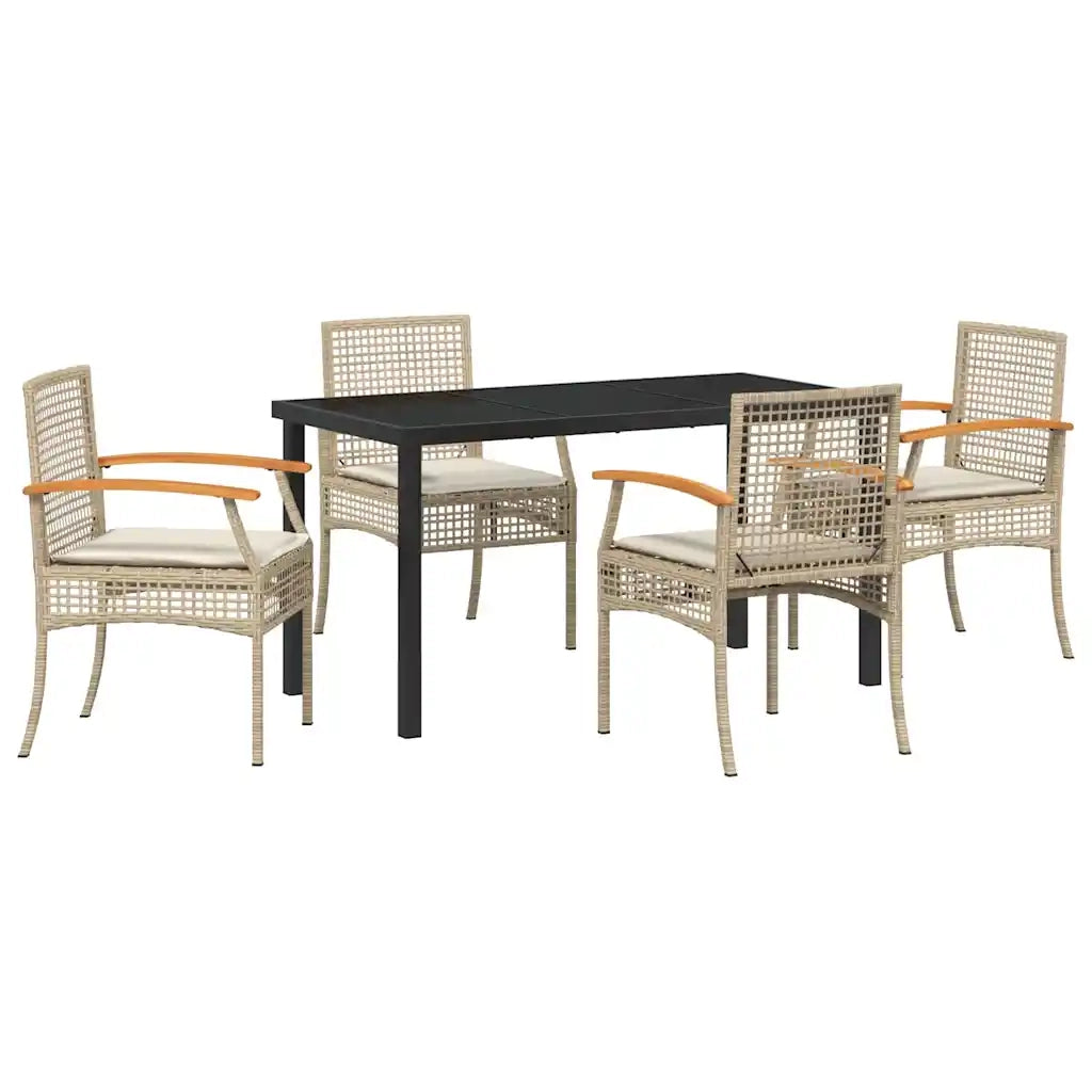 Set da Pranzo per Giardino 5 pcs Beige e Nero Rattan 3380829