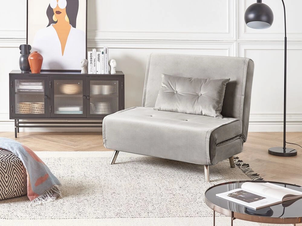 Divano letto di colore grigio chiaro velluto imbottito poltrona letto singolo pieghevole soggiorno