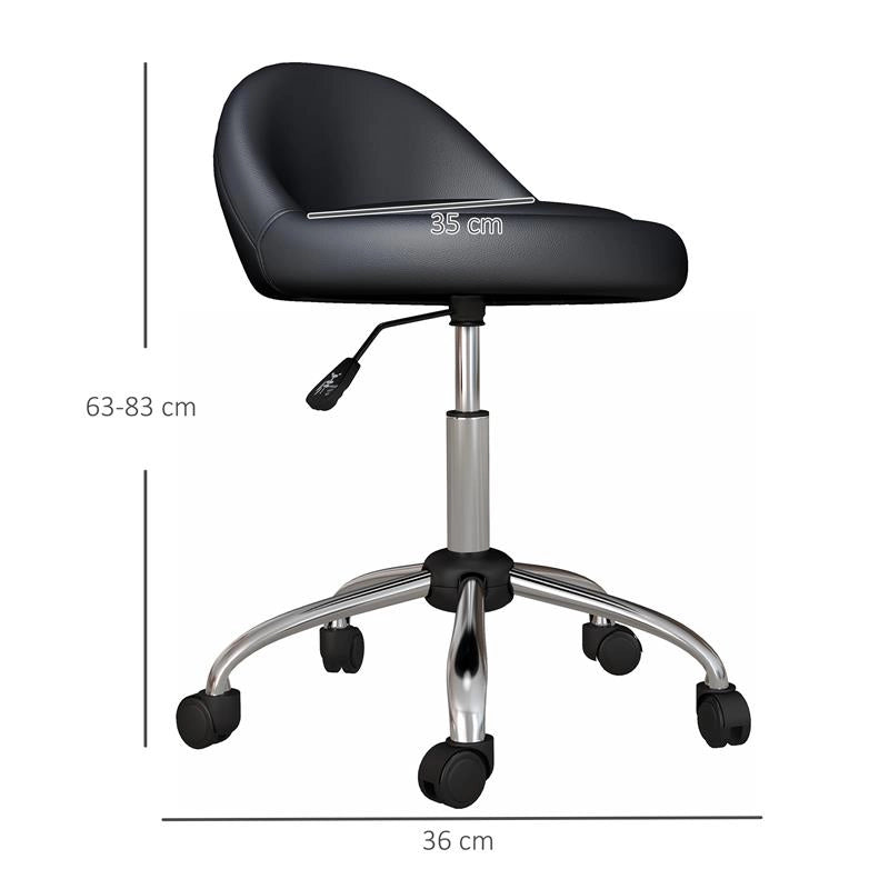SGABELLO CON RUOTE, SEDUTA GIREVOLE, ALTEZZA REGOLABILE E RIVESTIMENTO IN FINTA PELLE PU, NERO