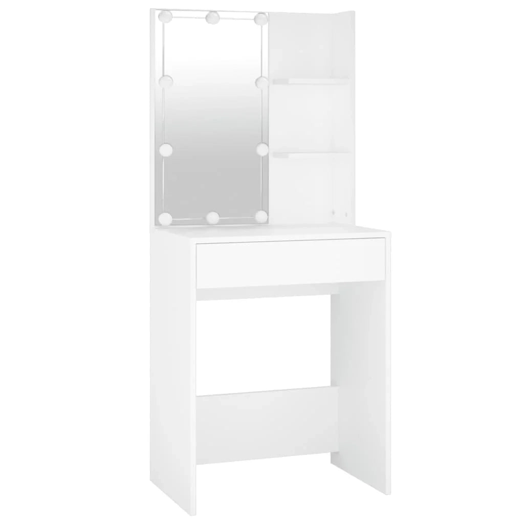 Tavolo da toeletta a LED con 2 armadietti 60 x 40 x 140 cm legno ingegnerizzato bianco 02_0006304