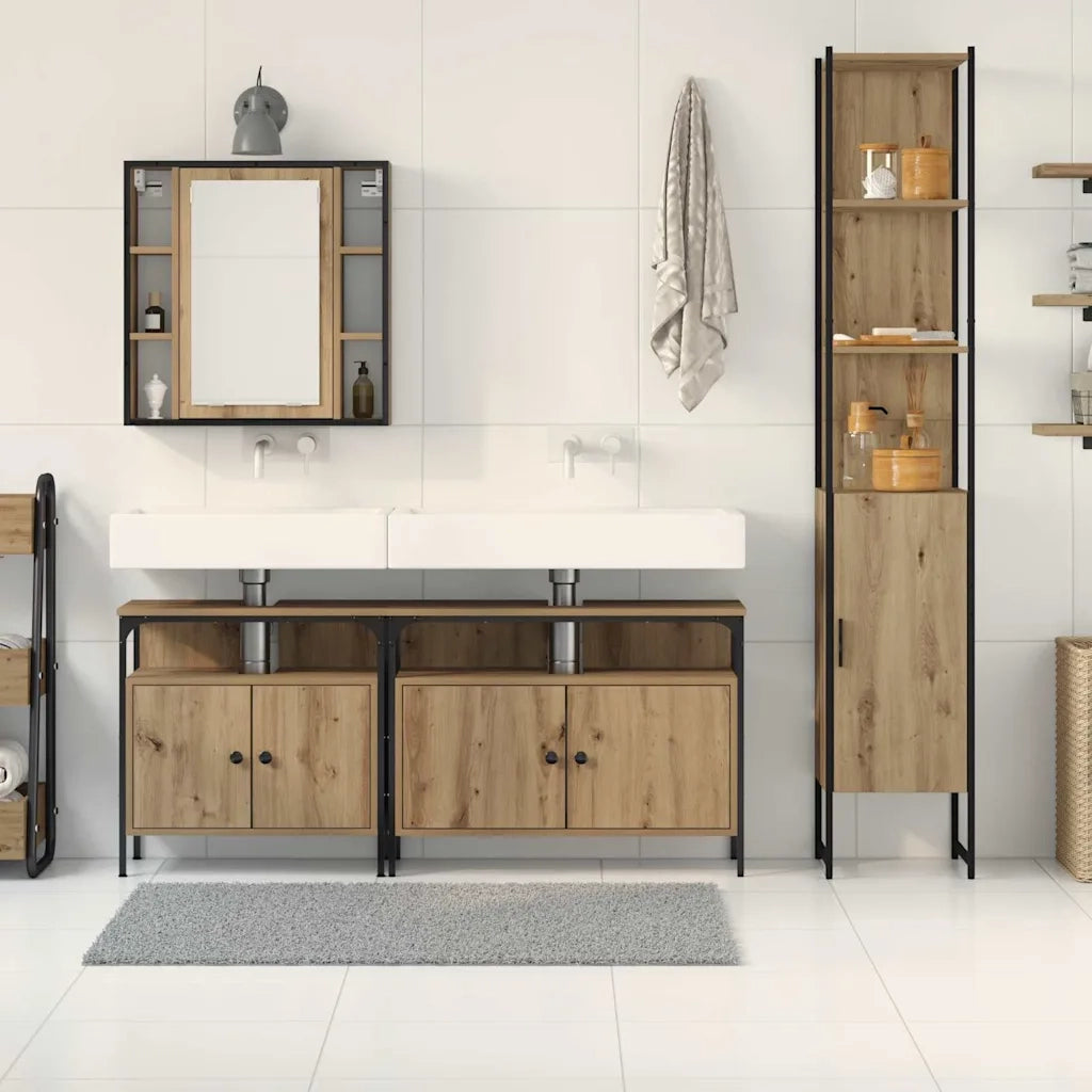 Set di mobili per il bagno con porta 4 pcs Rovere artigianale 3334422