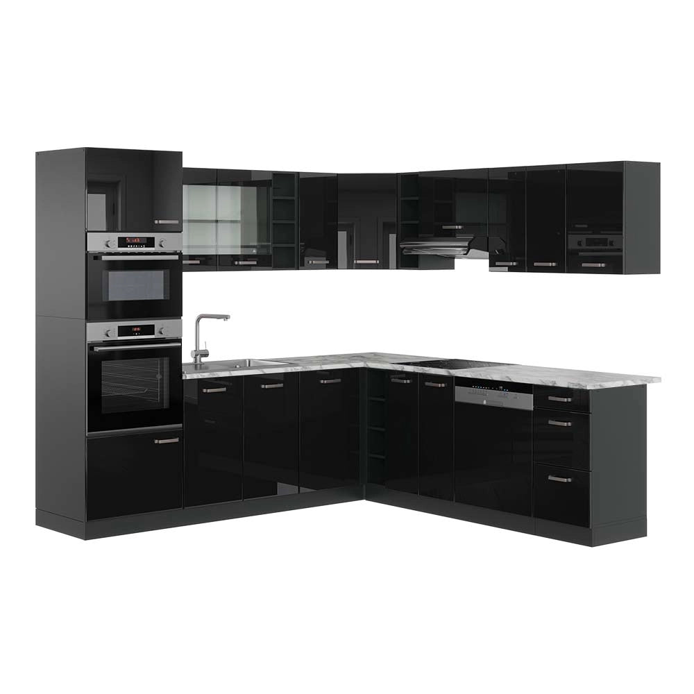 Vicco Cucina angolare completa Nero lucido/antracite 237 x 247 cm , PL Marmo