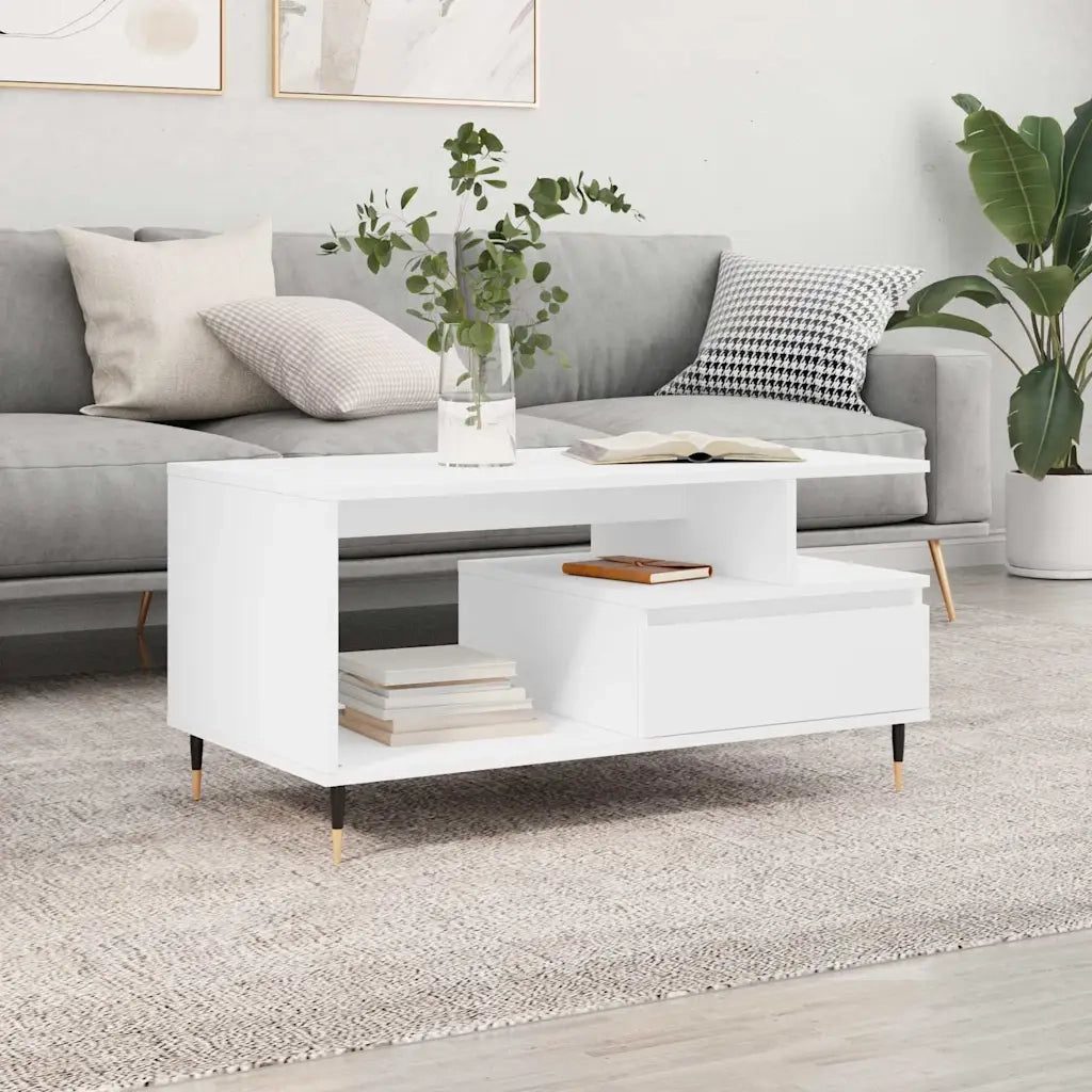 Tavolino da salotto | Tavolino da caff¨¨ | Tavolino da Soggiorno Bianco 90x49x45 cm in Legno Multistrato