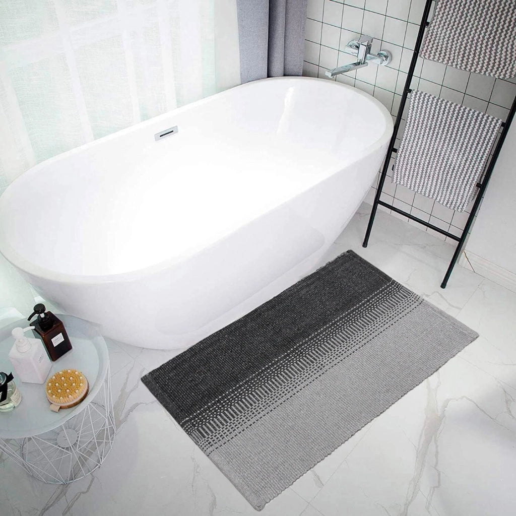 Tappeto Cucina Bagno Puro Cotone Assorbente Tessuto Intrecciato a Mano Grigio 55x140 cm