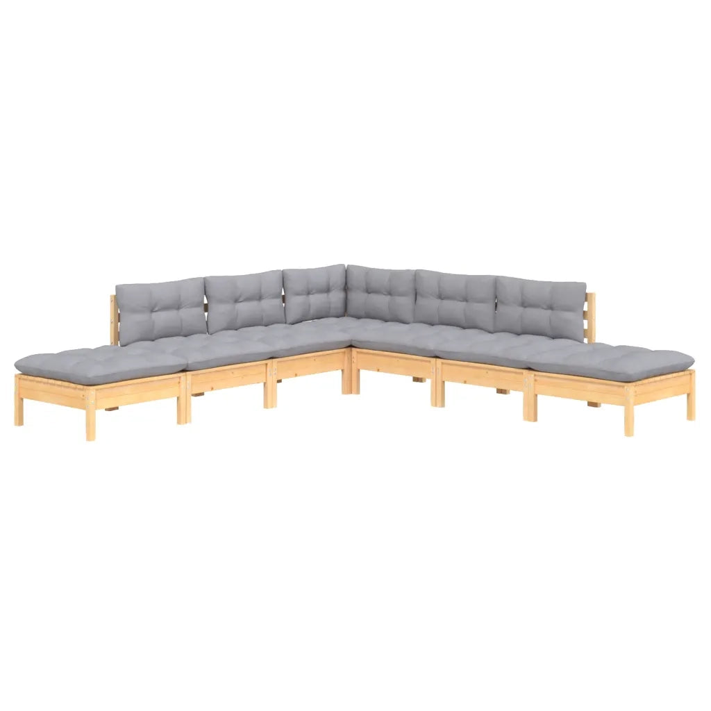 Set Divani da Giardino 7 pz con Cuscini Grigi Massello di Pino cod mxl 71842