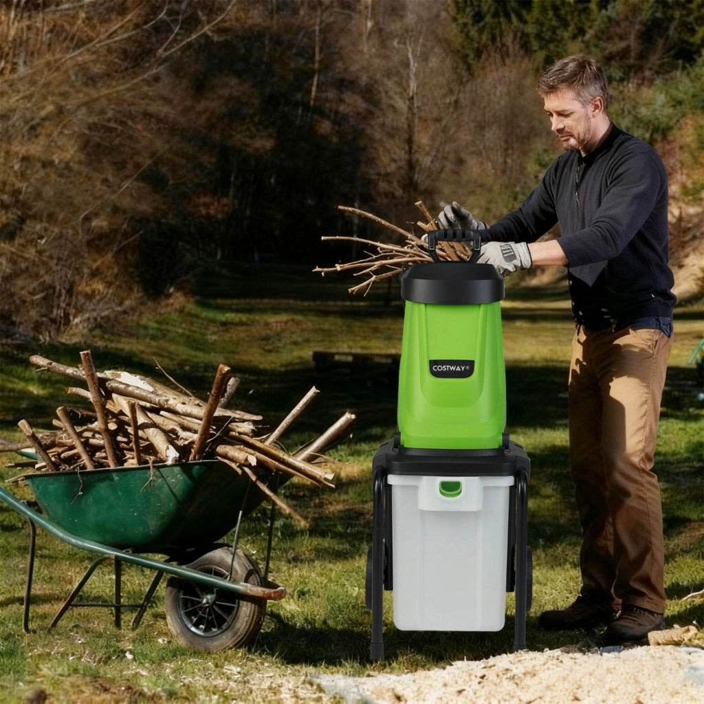 Trituratore elettrico per legno 2800w trituratore da giardino con cesto da 50 l, Trituratore pesante a filo per pulizia del giardino Verde
