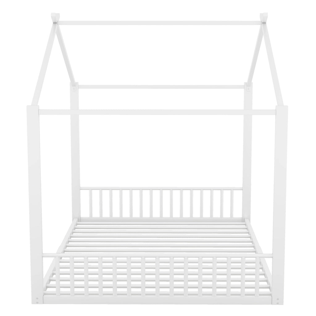 Letto per Bambini Letto Matrimoniale 140×200 cm con Struttura a Casetta; senza Materasso; in Metallo; Bianco