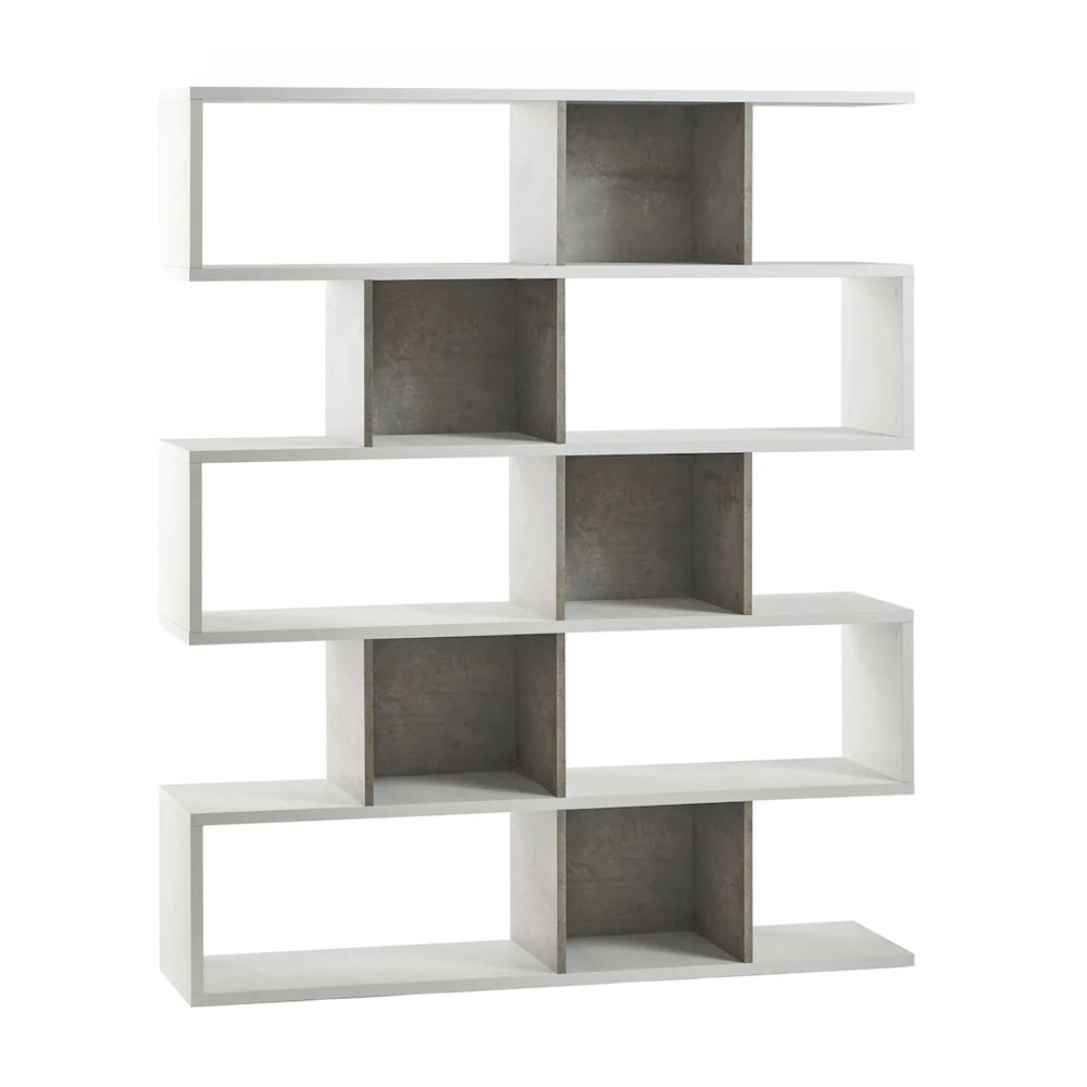Libreria modulare 5 piani 150x37x178H cm in kit colore Ossido bianco e Cemento