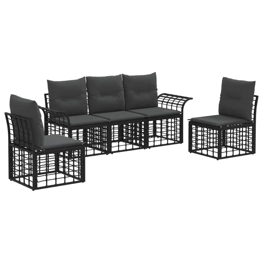 Set di divani da esterno 5 pcs Nero e Grigio scuro Poliestere