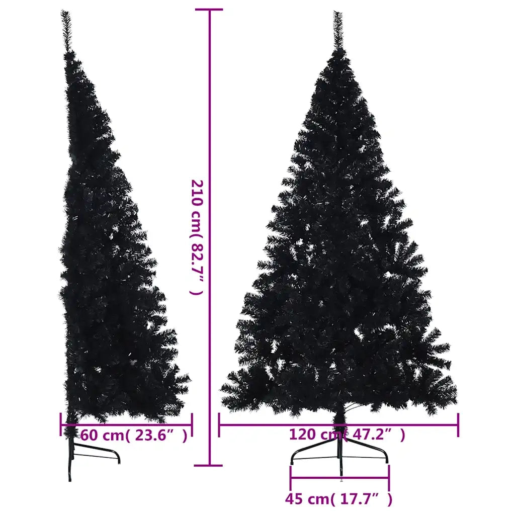 Albero di Natale Artificiale a Metà con Base Nero 210 cm PVC 344678