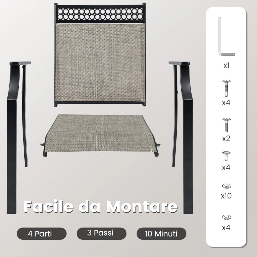 Set di 2 Sedie da Giardino in Textilene, Sedie da Esterno con Schienale Alto, Braccioli, Robusto Telaio in Metallo, Fino a 150 kg, per Patio Terrazza Balcone (Caffè + Nero)