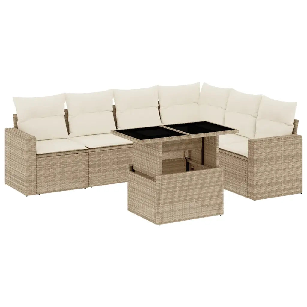 Set Divani da Giardino 7 pz con Cuscini Beige in Polyrattan