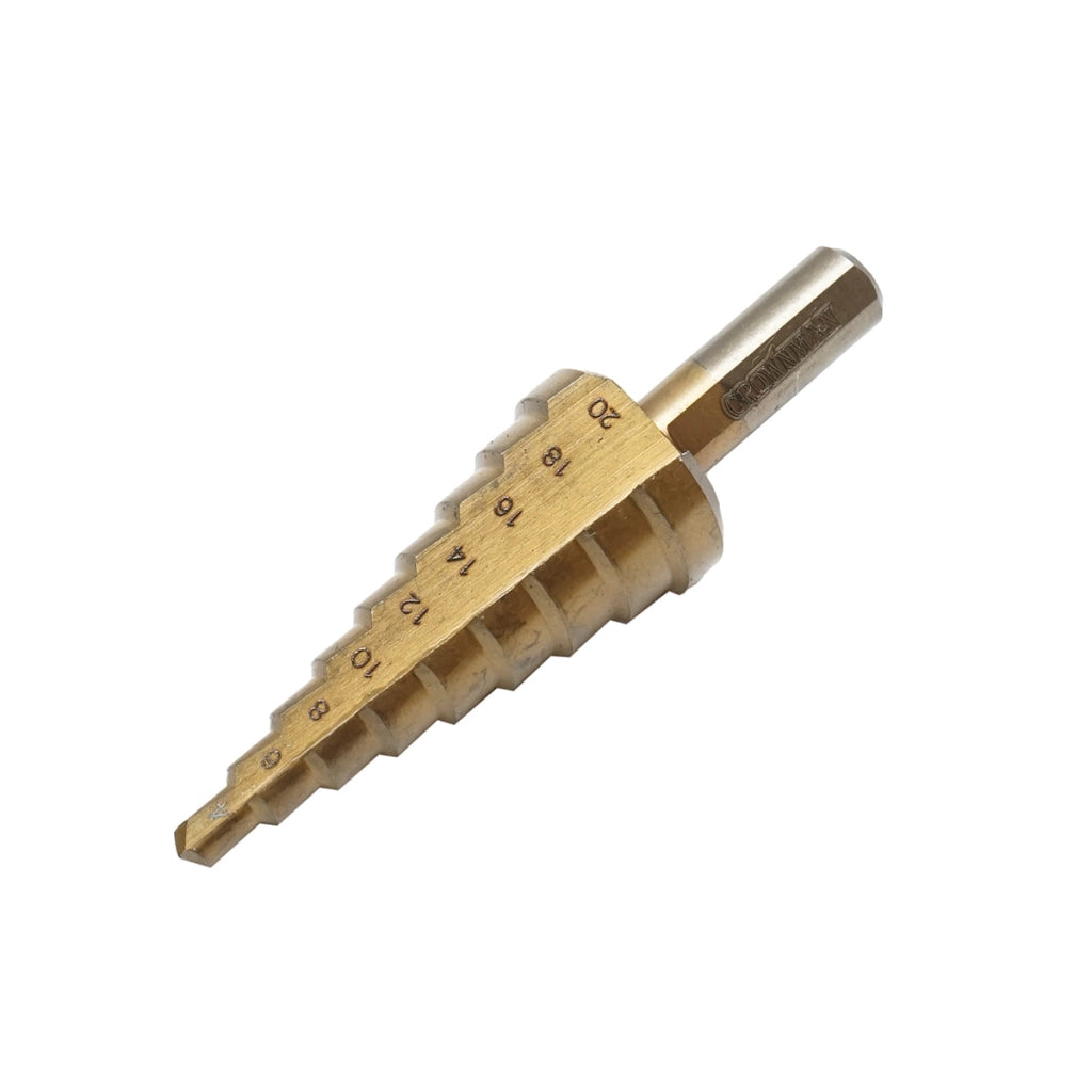 Punta conica Crownman a 9 gradini da 4 a 20 mm in acciaio HSS 4241 per metallo, alluminio, legno, plastica, ottone