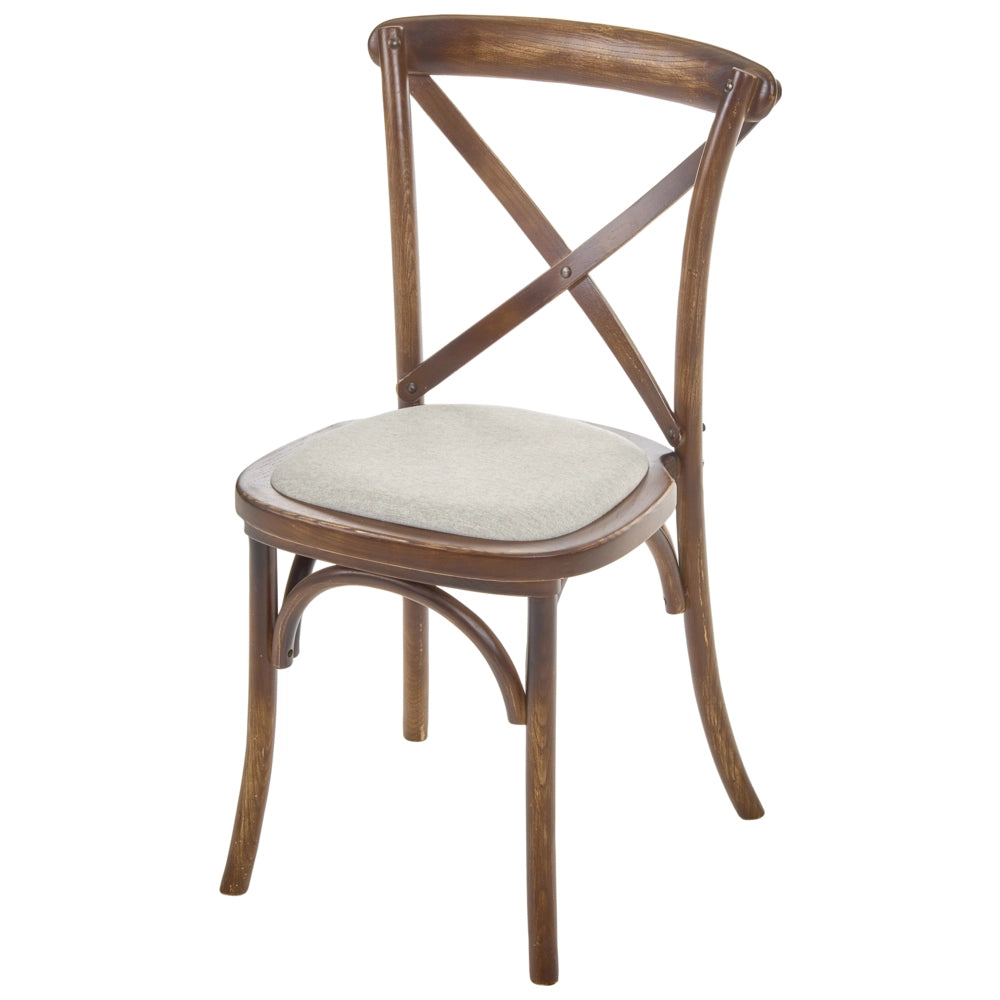 Set di 2 sedie da pranzo con struttura in legno marrone scuro e beige, seduta imbottita, schienale a croce, stile rustico
