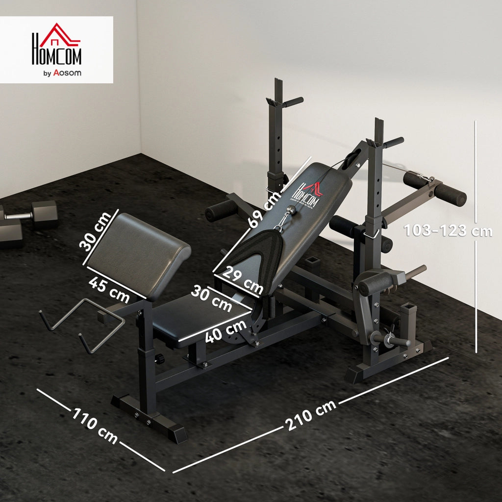 Panca da Palestra Regolabile con Supporto per Bilanciere, in Acciaio e PU, 210x110x103-123 cm, Nero