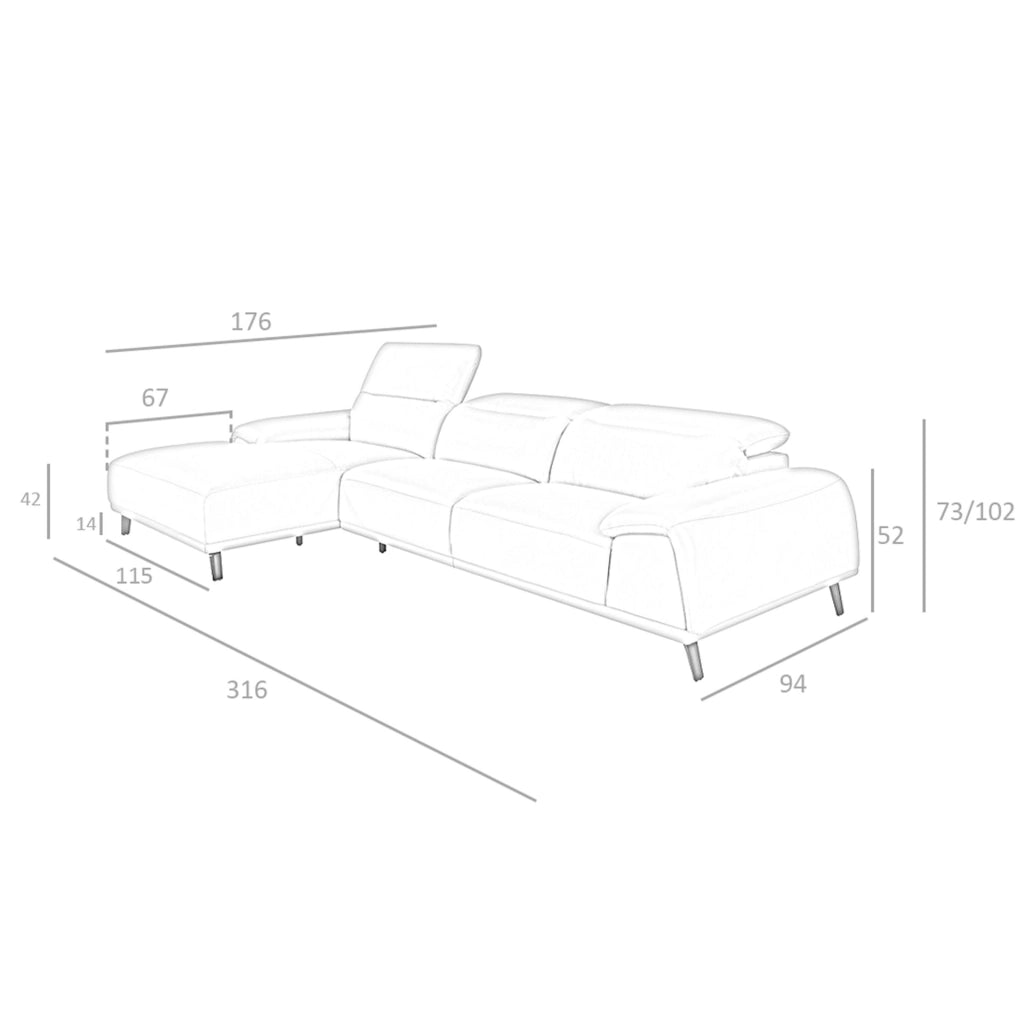 Divano chaise longue sinistro in pelle grigio tortora