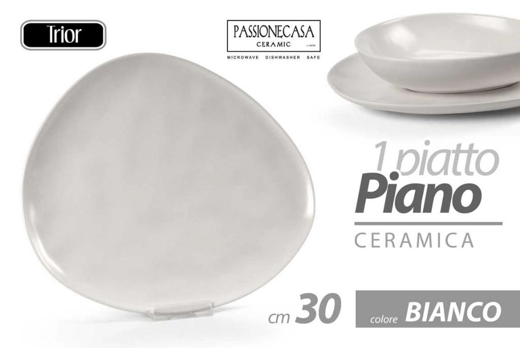 1 Pezzo Piatto Piano da Tavola Trior Bianco in Ceramica 30 cm