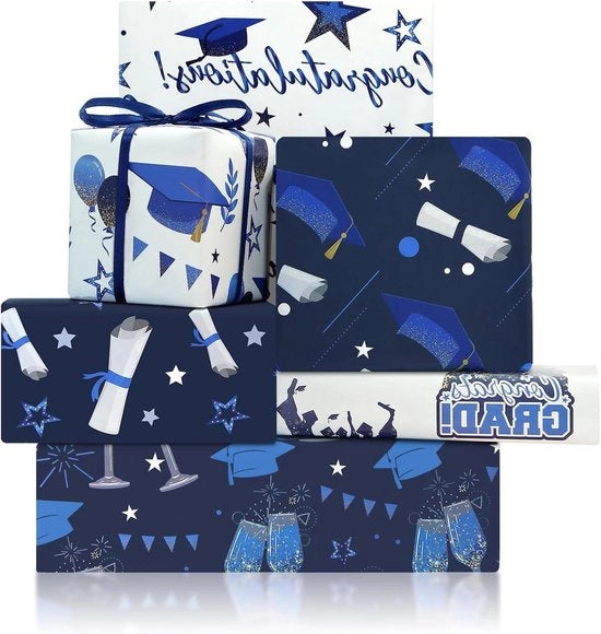 Pacco di imballaggio da 6 fogli blu e bianco con 1 rotolo di nastro blu - 50 x 70 cm per foglio