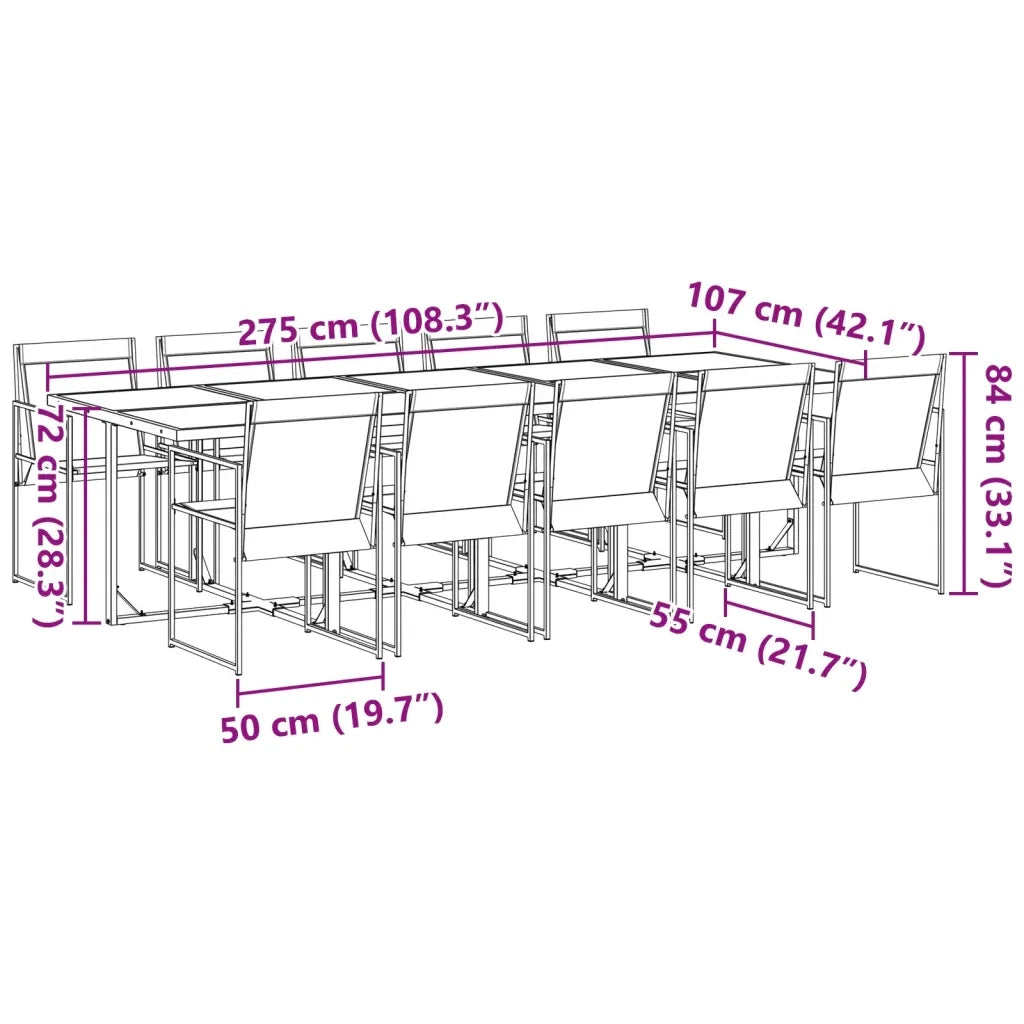 Set da Pranzo da Giardino 11 pz Nero in Textilene 3295121