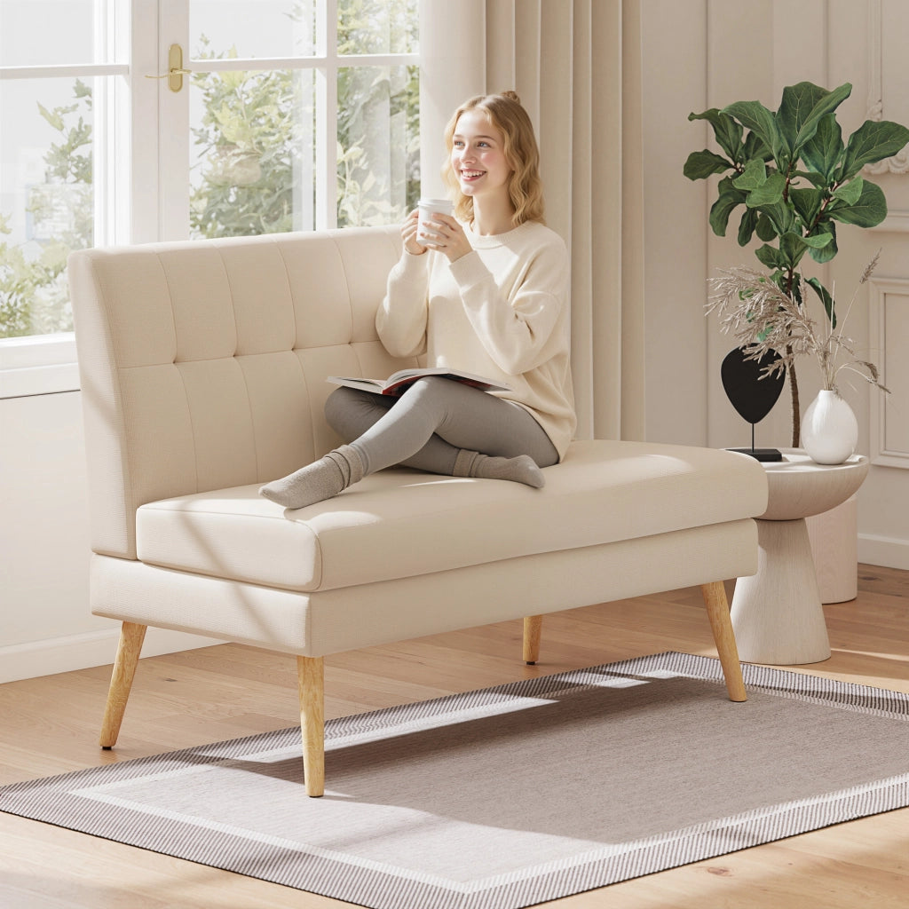 Divano 2 Posti Tessuto Trapuntato ¨C Zephmum ¨C Beige 90x90x90