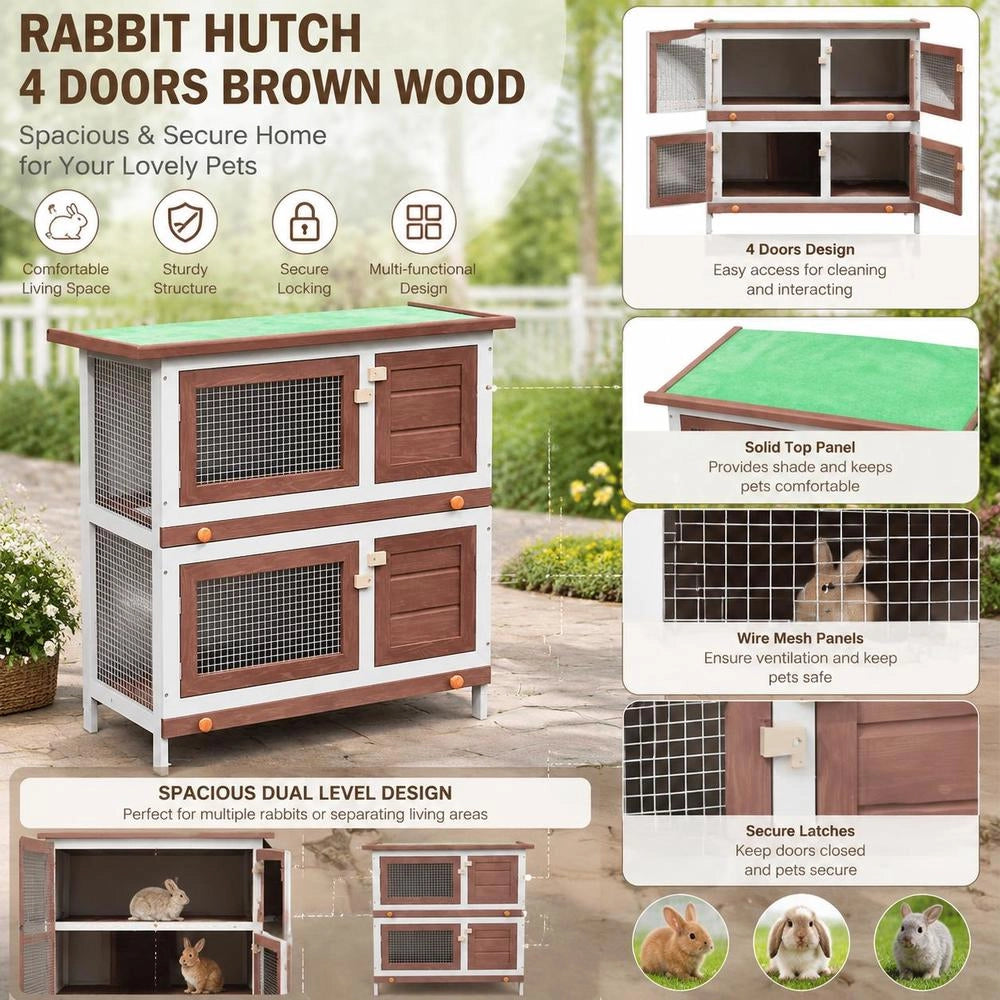 Rabbit Hutch With 4 Doors, Brown Wood