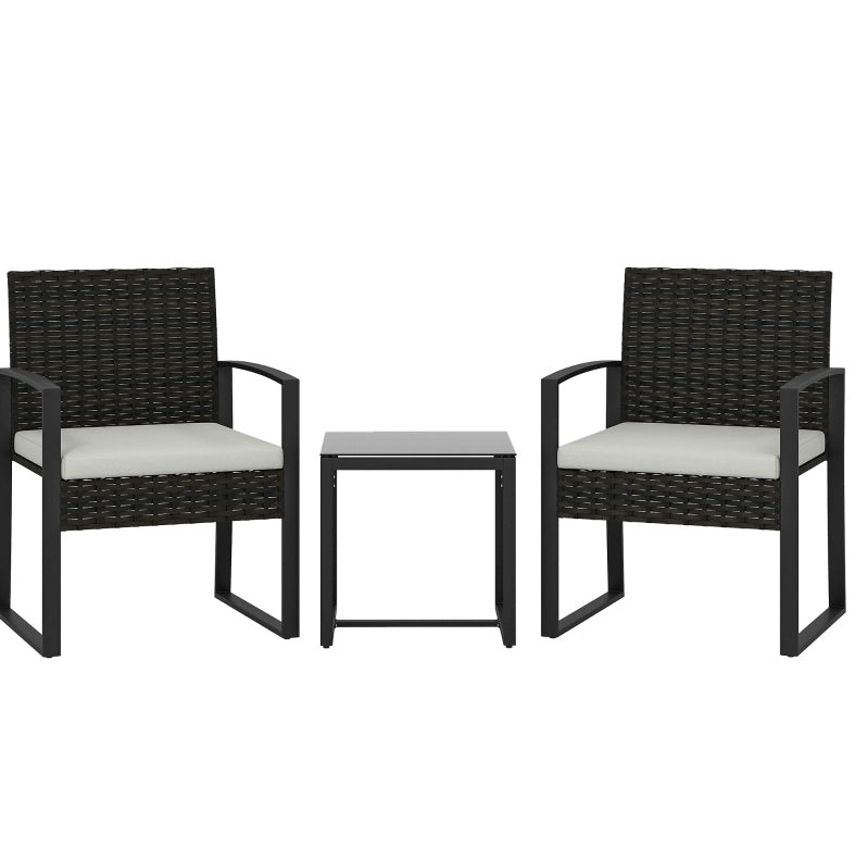 Set mobili da giardino in rattan 3 pezzi con 2 poltrone e tavolino crema