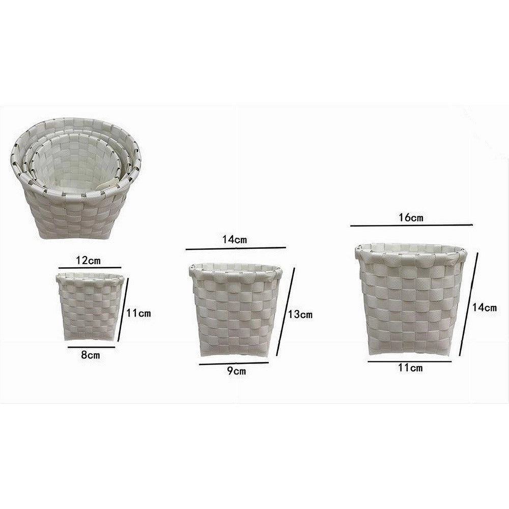 Trade Shop - Set 3 Pezzi Cestini Porta Oggetti Organizer Tessuto Bagno Rotondi Bianco 59074 -
