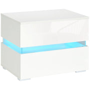Comodino 2 Cassetti 60x39x47 cm con LED in Truciolato Bianco