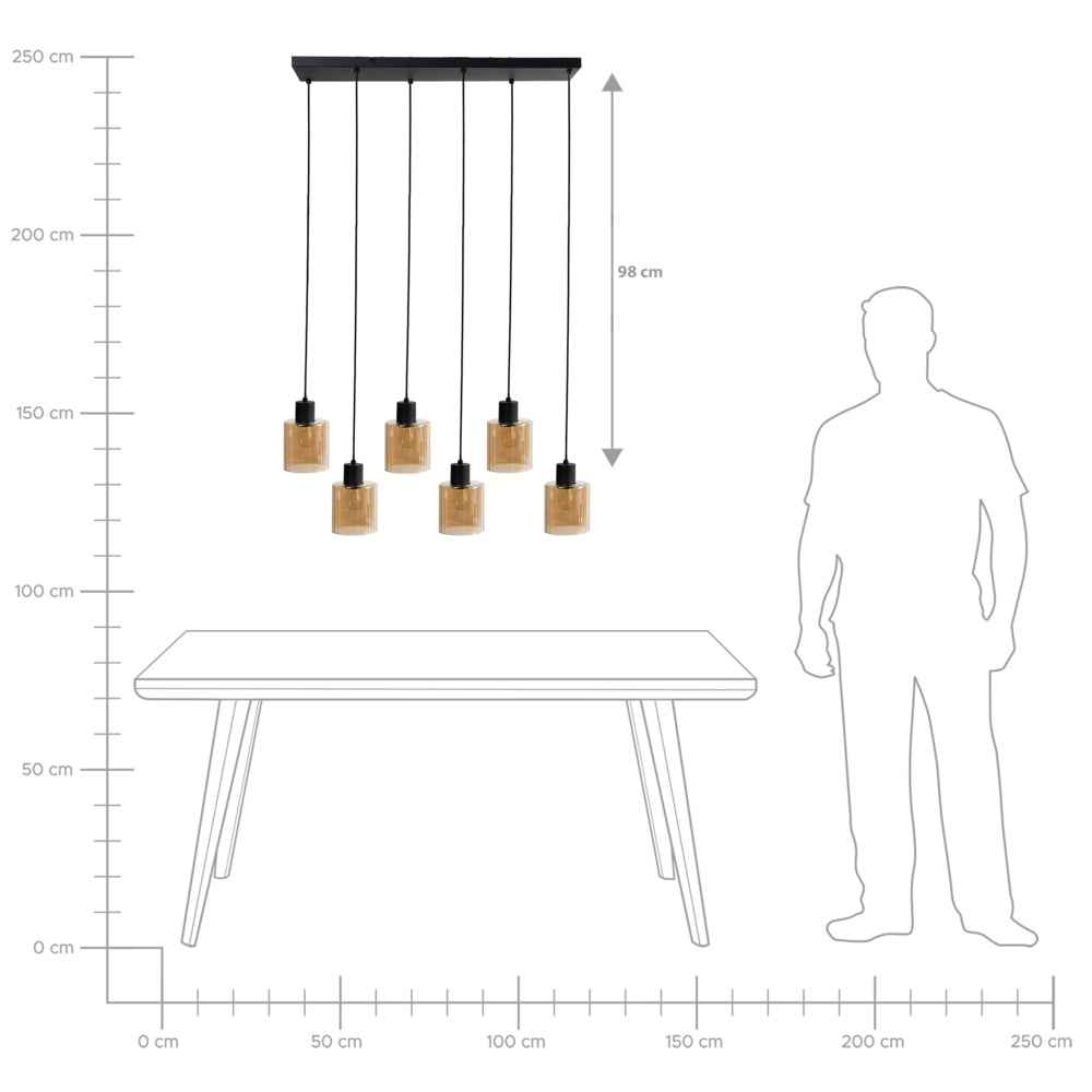 Lampada a sospensione a 6 luci con paralume in vetro e base in metallo nero e beige stile moderno