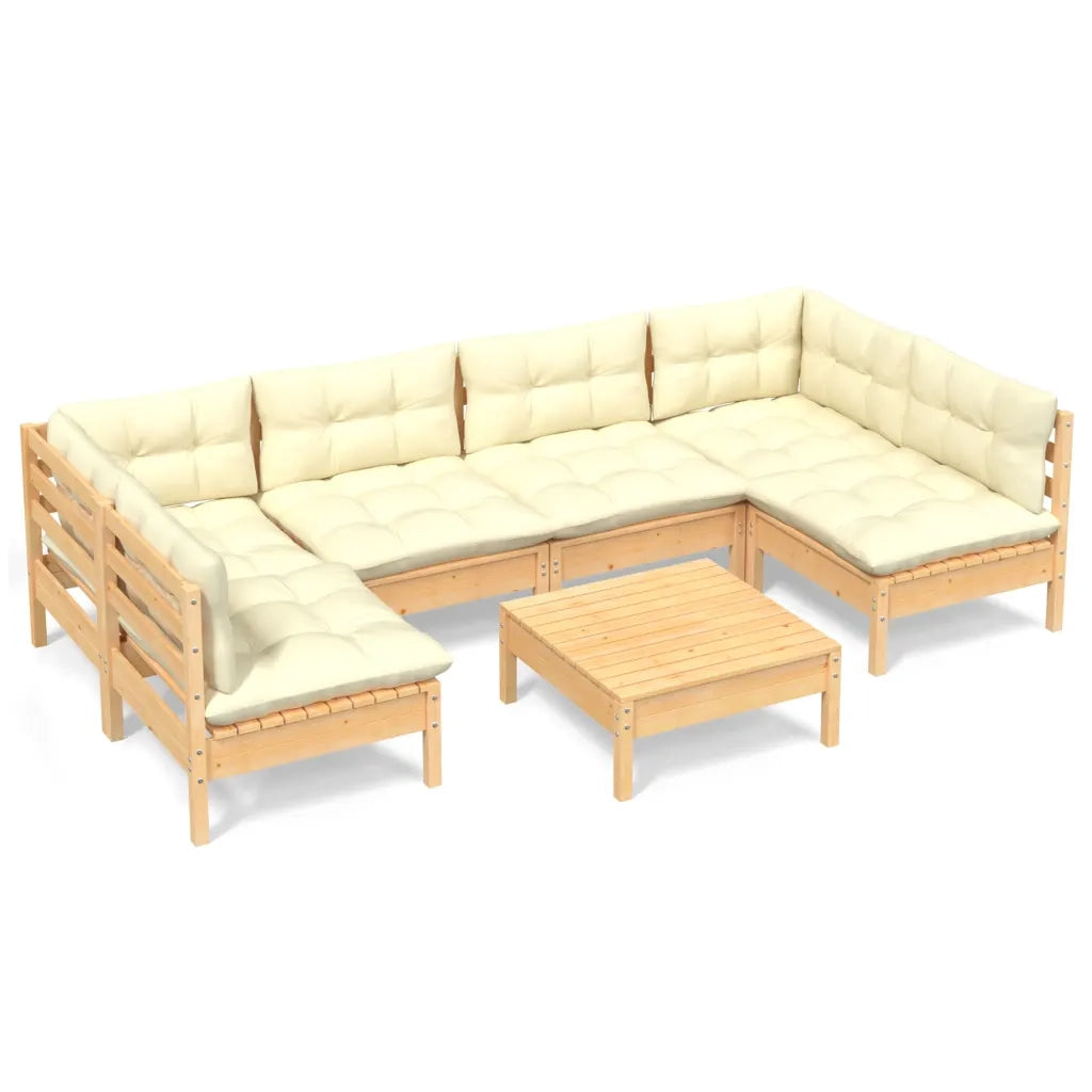Set Divani da Giardino 7 pz con Cuscini Crema in Massello di Pino cod mxl 41407