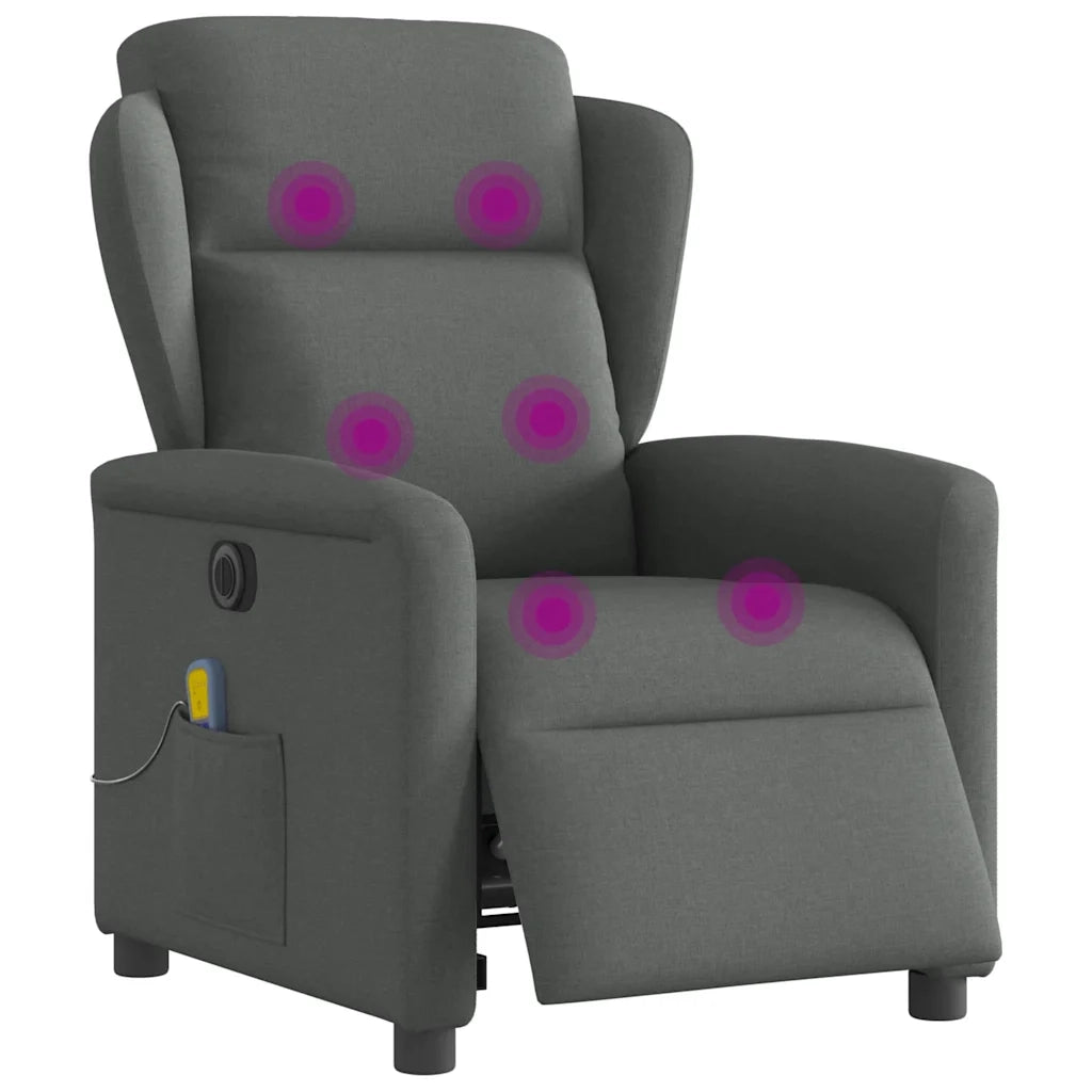 Divano Sedia-Poltrona Reclinabile Massaggio Elettrica Grigio Scuro Tessuto 691876