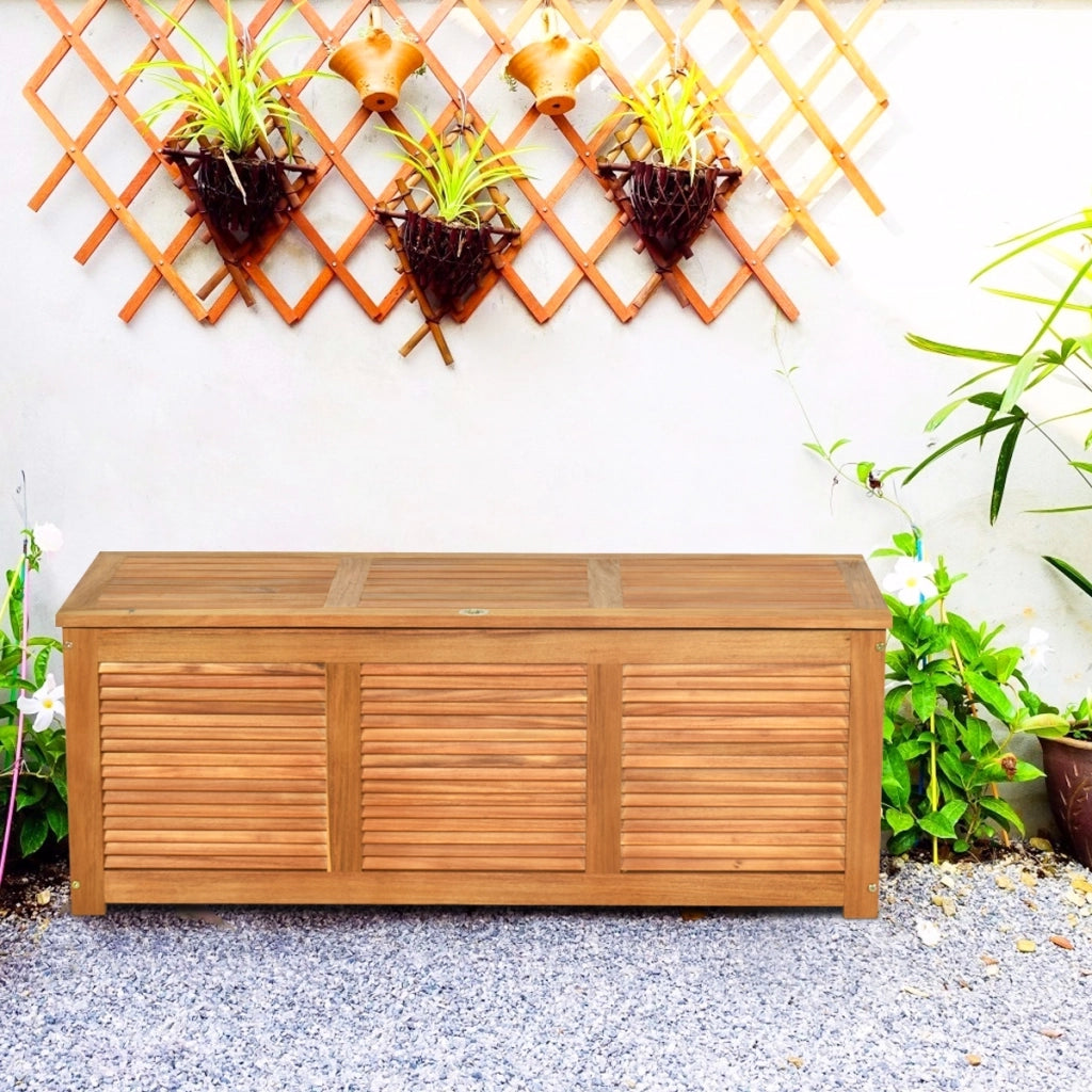 Scatola in legno di acacia per cortile e giardino, Contenitore da esterno per attrezzi da giardinaggio Naturale-Casette da giardino