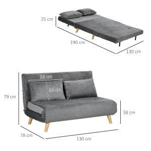 Poltrona convertibile con schienale regolabile e funzione letto in poliestere effetto velluto grigio per piccoli spazi