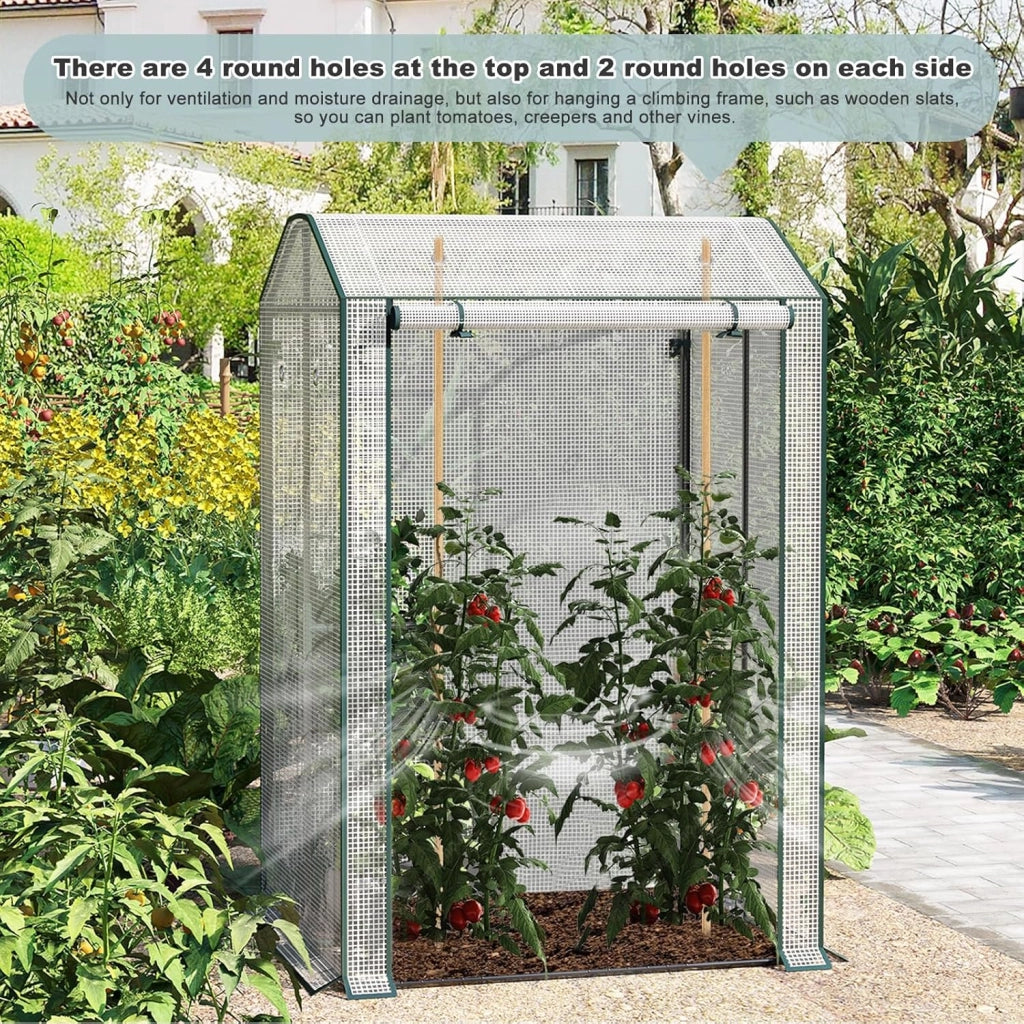 Serra da Giardino con Porte Avvolgibili, Serra da Balcone, Telo in Rete PE 140 g/m², per Piante Idrorepellente a Fori Rotondi per Piantare Pomodori Rampicanti e Altro, Bianco