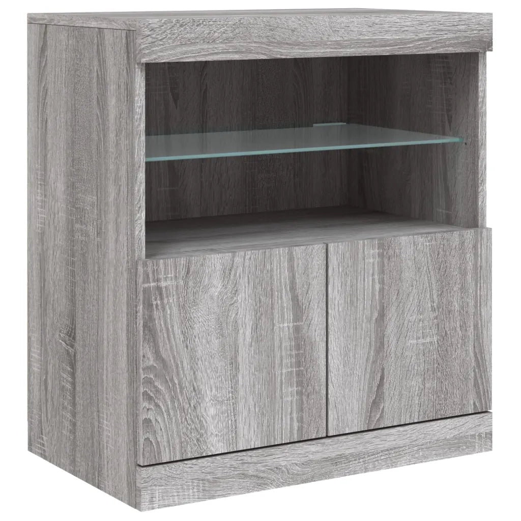 Credenza con Luci LED-Buffet-Armadio da cucina Grigio Sonoma 60x37x67 cm